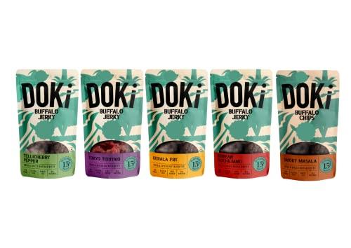 Doki DOKi Buffalo Jerky for Humans (5 Flavours) (High Protein, Low Calorie, All-Natural, Gluten Free, Ready-to-eat meat))
