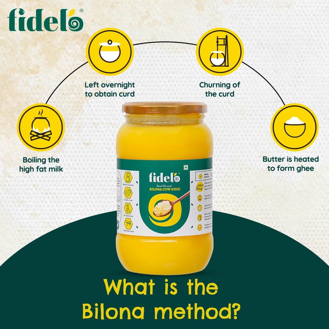 Fidelo Fidelo Bilona cow ghee| 1 litre| 100% pure & natural|chemical free | direct manufacturer | vedic bilona method|curd churned|small batch|sustainable packaging|
