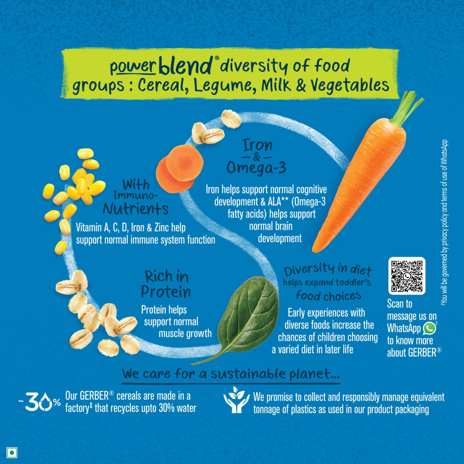 GERBER GERBER Cereals - Spinach & Carrot | Instant Cereal For Kids | 2-6 Years Of Age | Rich In Protein | With Iron & Omega-3 | No Added Colours Or Flavours | 300G