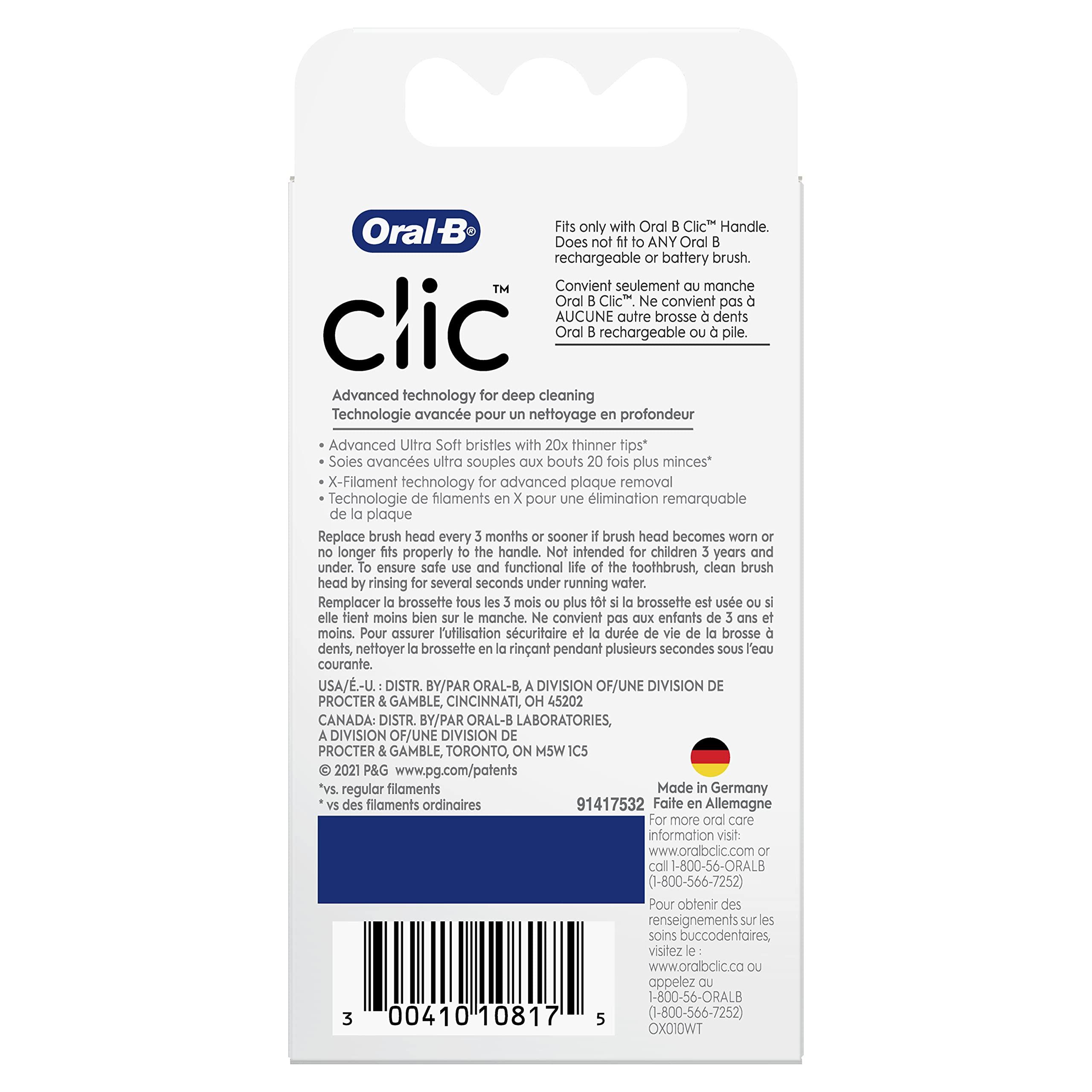 Oral-B Oral-B Clic Toothbrush Replacement Brush Heads, Deep Clean Extra Soft, White, 2 Count