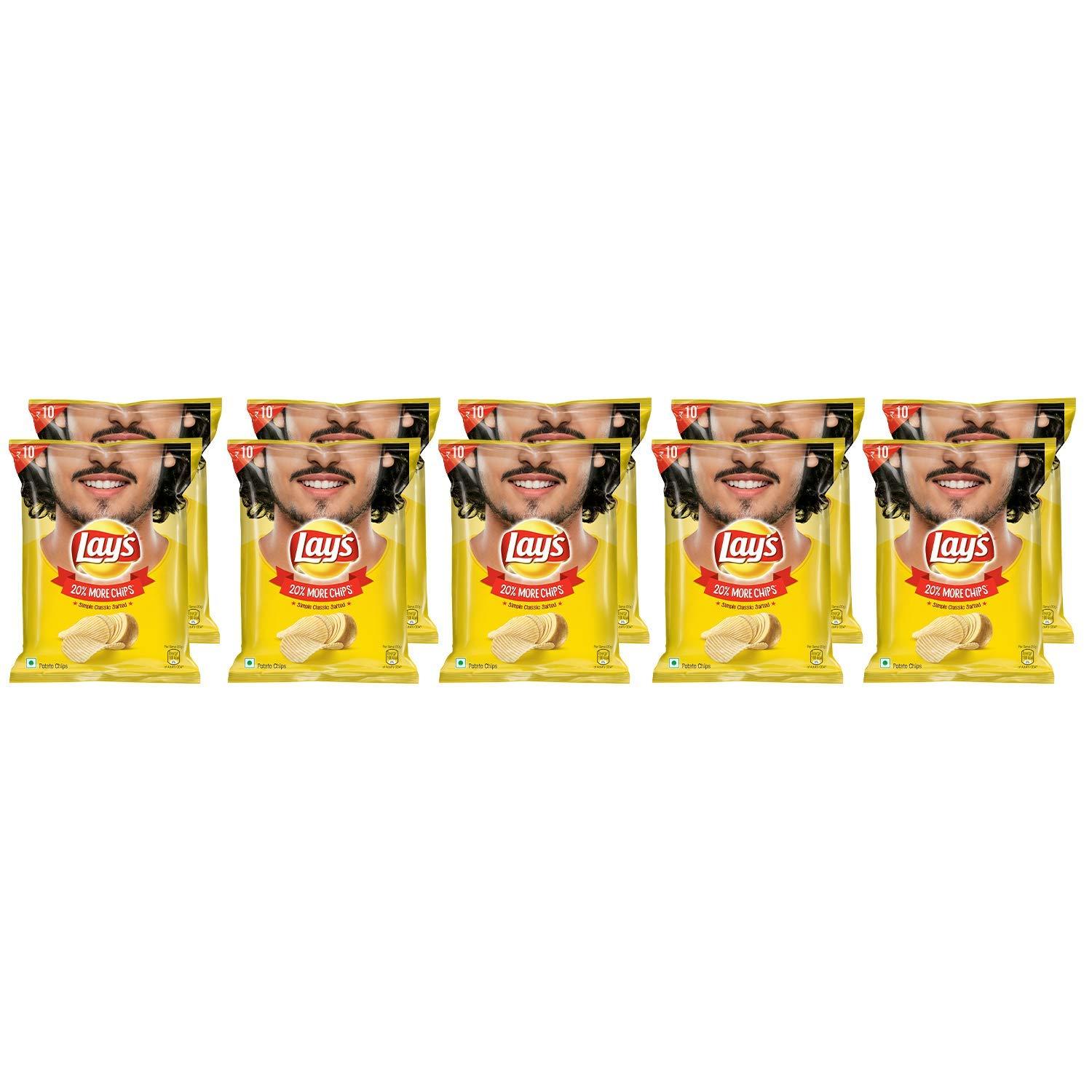Lay's Lay\'s Potato Chips, Classic Salted, 30G Each (Pack of 10), 300 Gm