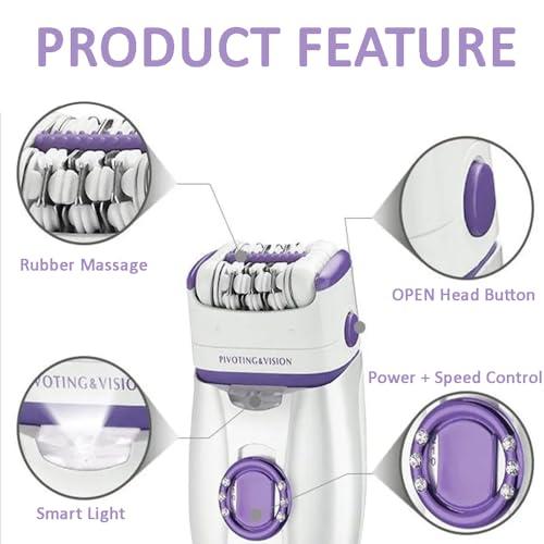 ECOME UNIVERSE ECOM UNIVERSE Womens Hair Removal Set: Portable Electric Facial Hair Remover & Trimmer - Painless Mini Shaver, Lip & Bikini Line Trimmer, Epilator for Face & Body Hair, Safe & Easy to Use for All Skin Types