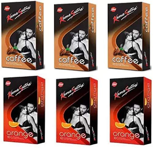KamaSutra KamaSutra 3 Coffee and 3 Oarnge Flavoured Dotted Condom 10Pcs Each (Pack Of 6) Condom (Pack of 6, 60S)