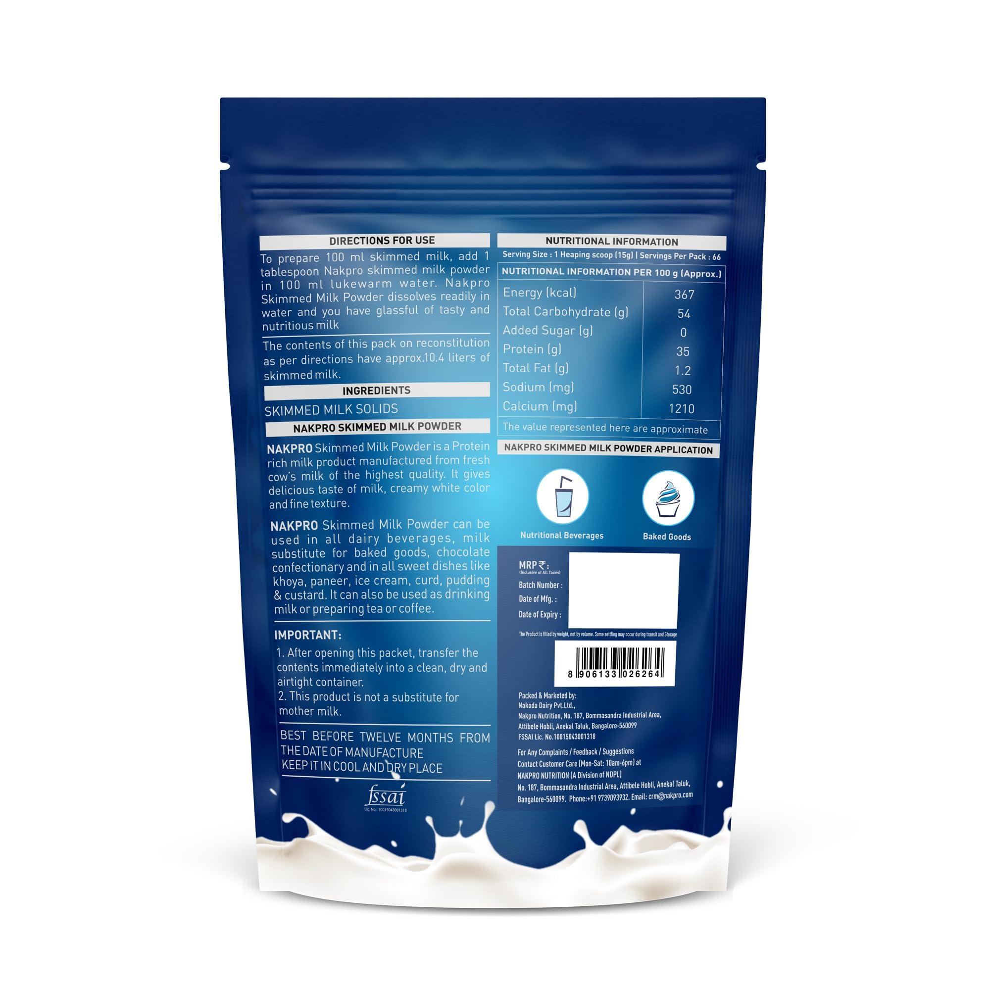 NAKPRO NAKPRO Skimmed Milk Powder, 1kg | Derived from Cow Milk, 100% Pure & Natural | Sugar Free & No Added Preservatives | Perfect for Tea & Coffee for Everyday Use | NABL Lab tested for Purity