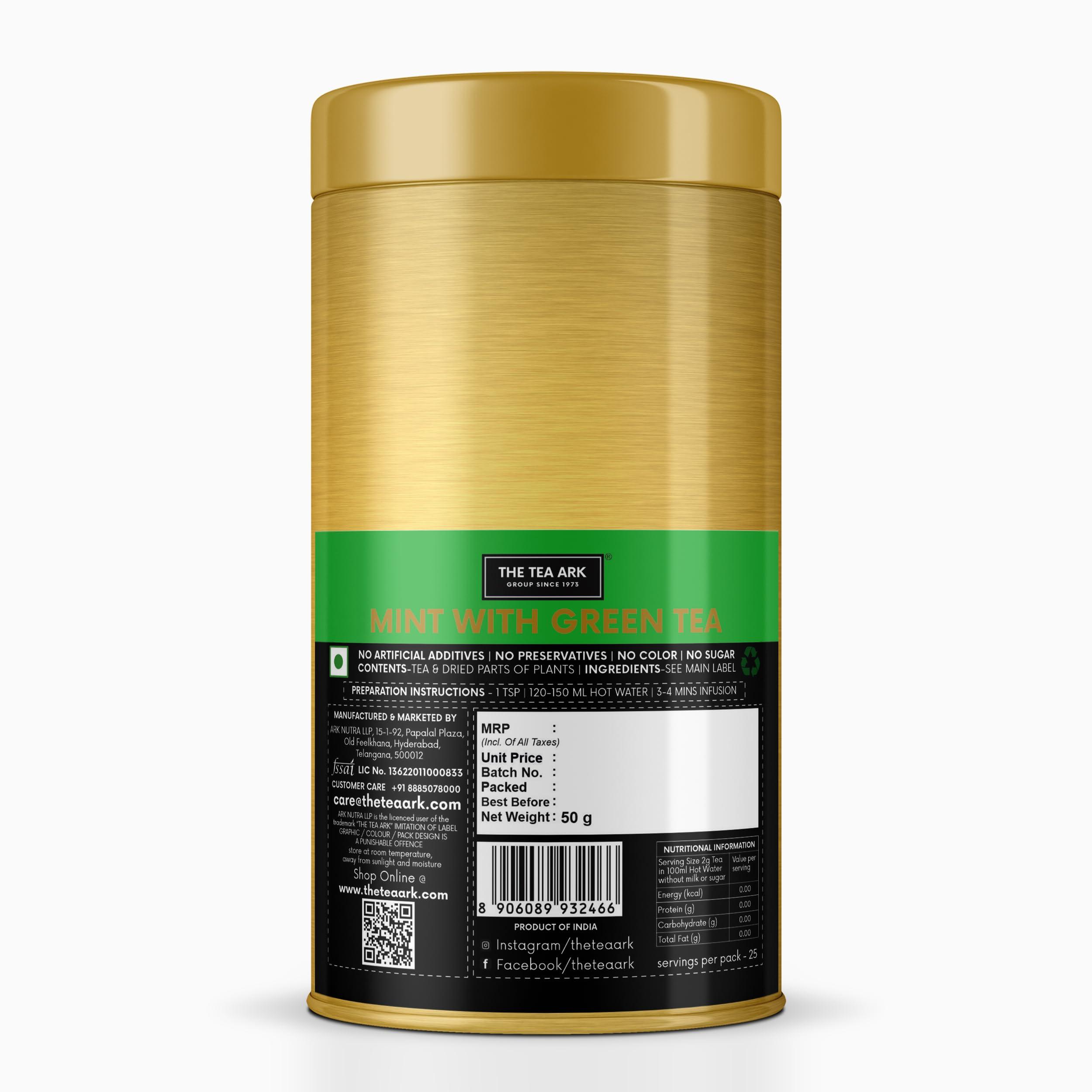 The Tea Ark The Tea Ark Mint Green Tea (50g) Tin Loose Leaves | Natural Herbal Tea | Whole Leaf Blend (25 Servings) (Mint Green Tea)