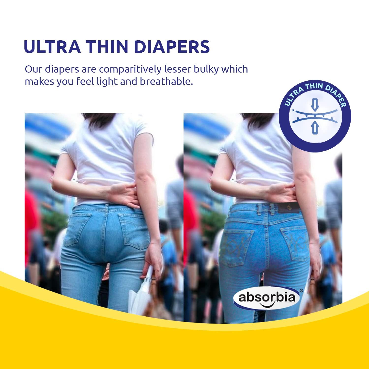 ABSORBIA absorbia Ultra Thin Adult Diaper Pant Extra Large Size | Waist Size 95-134 Cm (37-53 Incs) Size-Xl 10 Pant Diapers, 10 Count