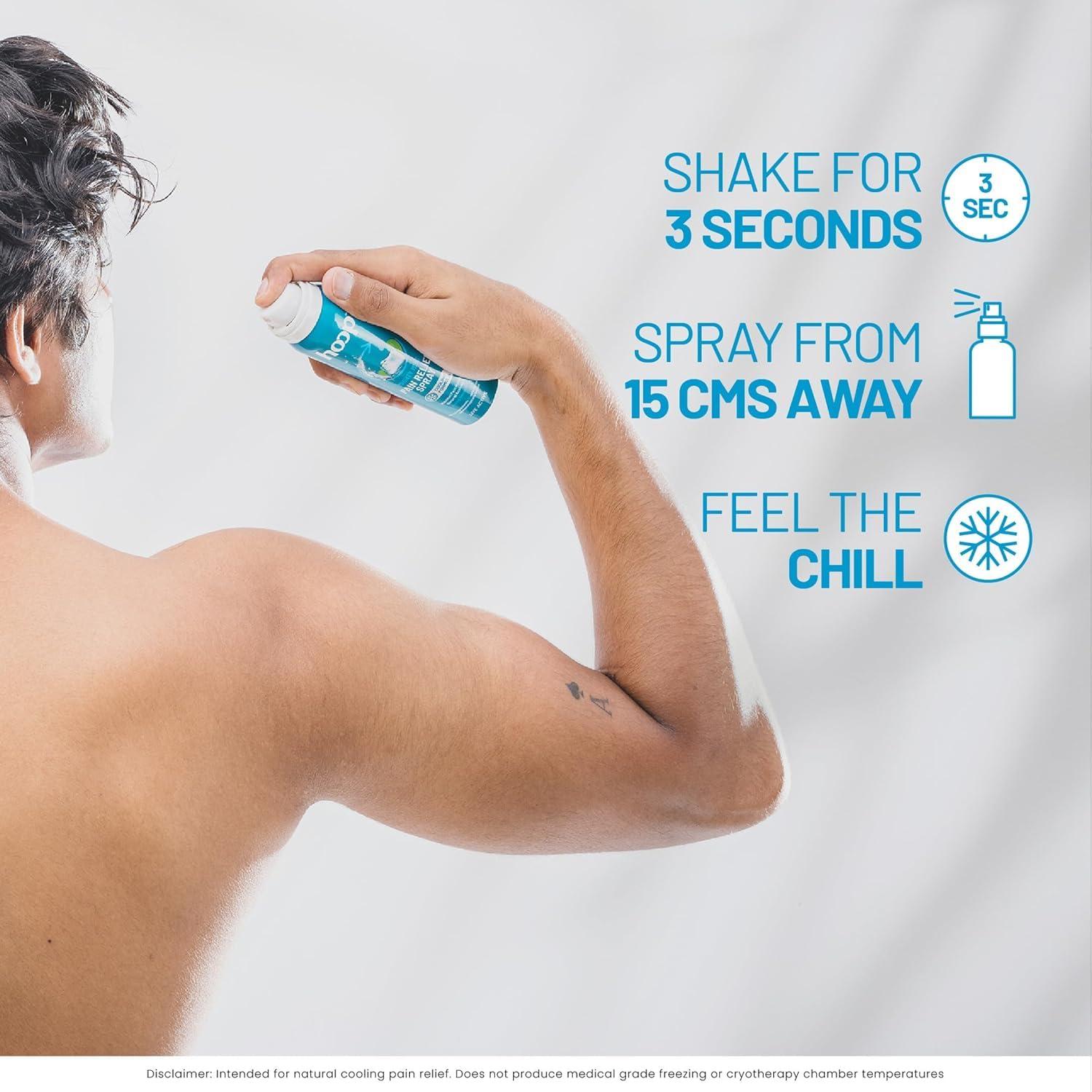 Hoop hoop Pain Relief Spray | Cryotherapy Cooling for Instant Relief from Back Pain, Leg Pain, Lumbar Pain, Knee Pain, Joint Pain, Sports Injuries, Muscle Pain | 80 g