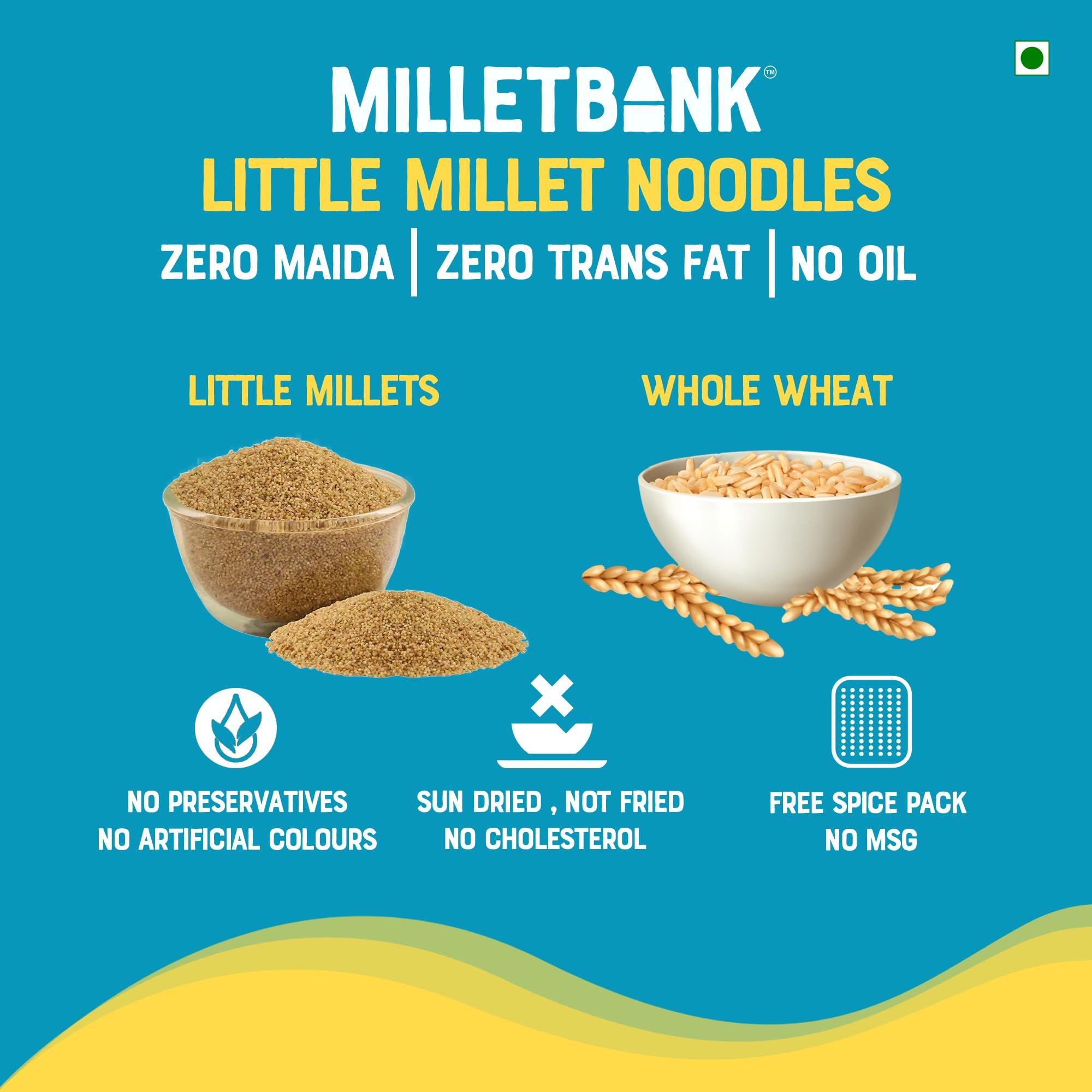 MILLET BANK Millet Bank Pearl Millet and Little Millet Noodles Combo | No Maida, Not Fried, No MSG | Pack of 2-180g Each