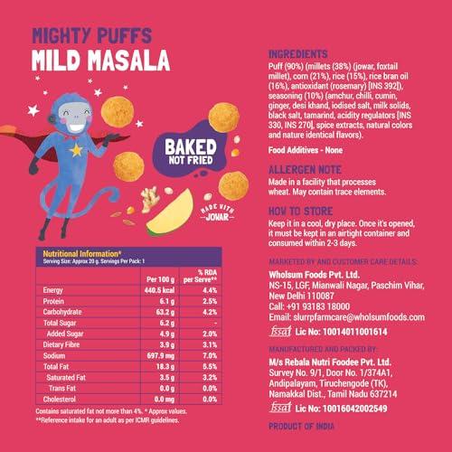 SLURRP FARM Slurrp Farm Mighty Jowar Puffs | Khatta Meetha, Mild Masala and Cheddar Cheese | Not Fried, No Maida | Healthy Snacks for Kids, School Tiffin and Travel-Friendly | 6 x 20g packs