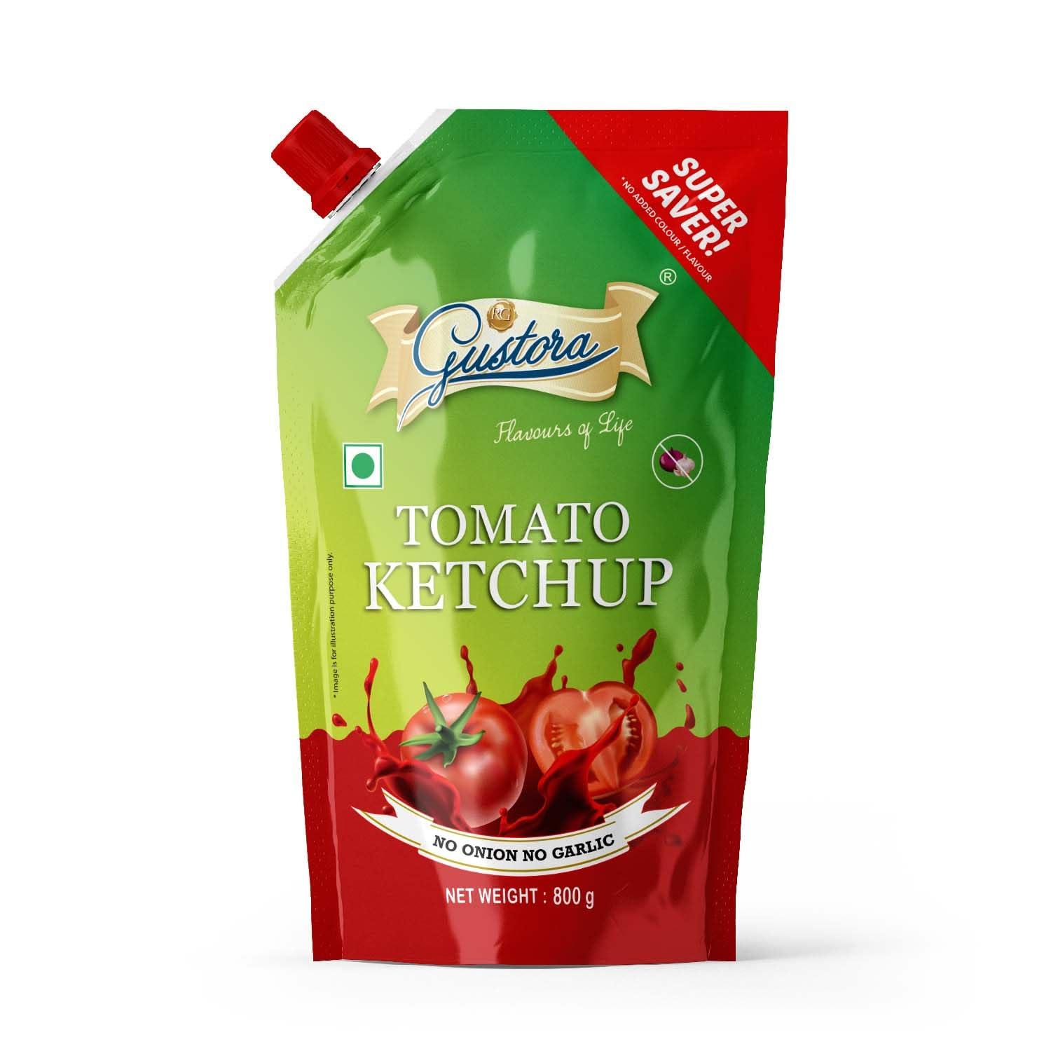 Gustora Gustora Real & Natural Tomato Ketchup I Super Saver Combo I Rich & Smooth I Vegetarian I No Onion No Garlic Jain Tomato Ketchup (950 gm) I No Preservatives & Artificial Color (1.95 Kg)