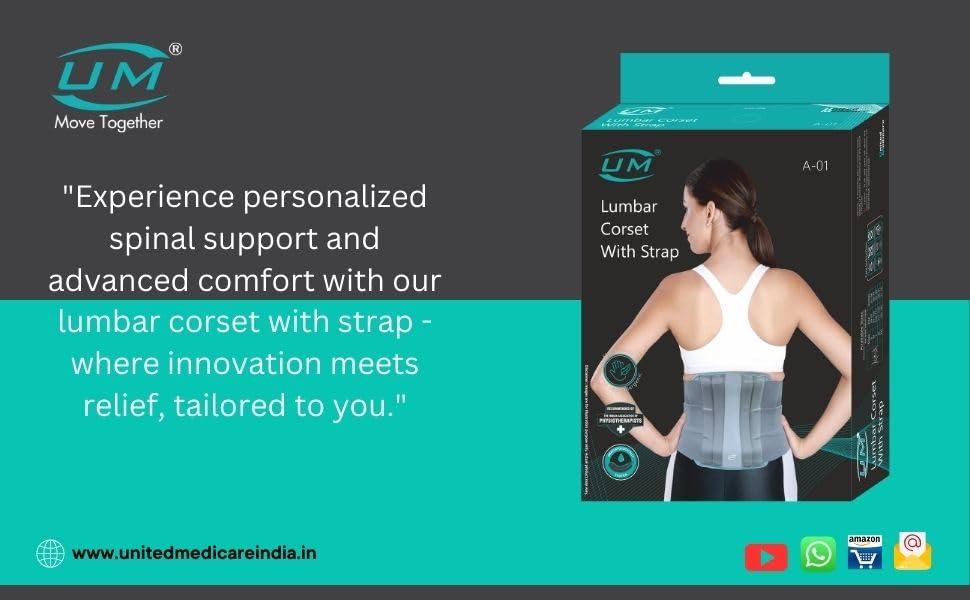 UM UM Polyester Lumbar Corset With Strap | Back Pain Relief Belt | Lower Back Brace Support | Support Belts | Contoured Lumbar Support | Dual Adjustable Straps | For Men and Women | S