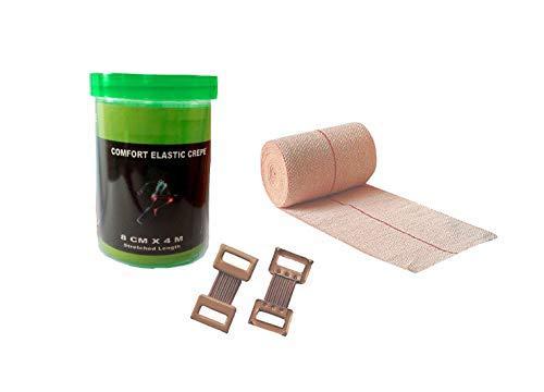 Comfort Comfort Elastic Crepe Bandage Stretched Length with Extra 2 Clips and Non Fraying Edges with End over Locking (8 cm X 4 m)