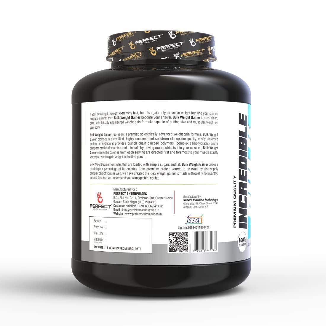 PERFECT HEALTH NUTRITION Perfect Health Nutrition Incredible Bulk Extreme Weight Gainer with Digestive Enzymes 810 Calories & 36 gm Protein Gain Strength & Size Weight Gainer (6.6 lb) New (Vanilla, 3 Kg)