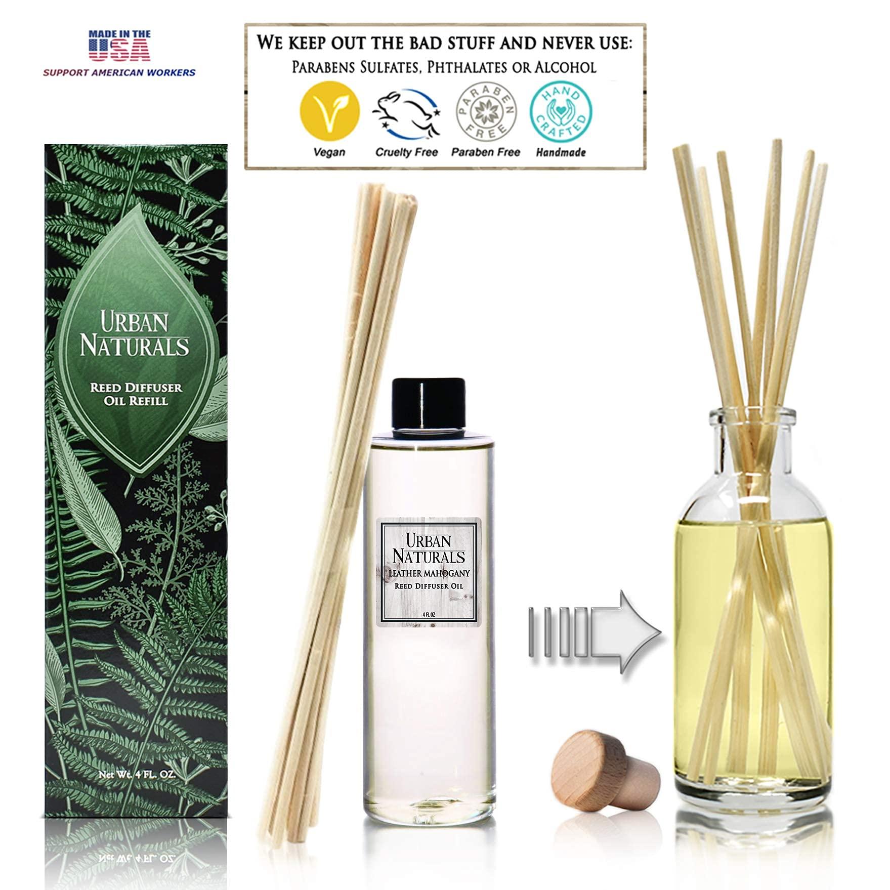 Urban Naturals Urban Naturals Leather Mahogany Scented Oil Reed Diffuser Refill | Includes a Free Set of Reed Sticks! 4 oz.