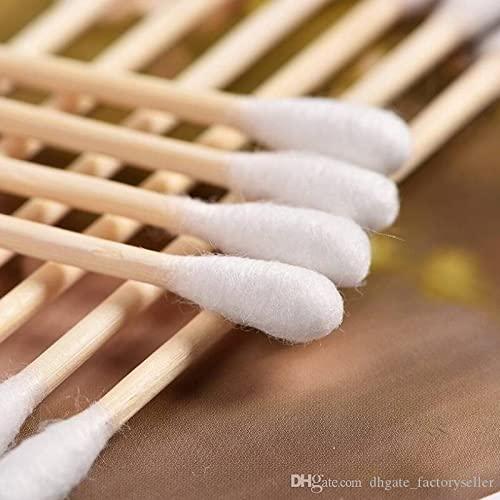 Calitate24 200 Sticks Ear Cleaning Buds, Wooden Cotton Swabs Bamboo Stick Ear Buds for Ear Wax Cleaning Double Tip Ear Cleaner - 100% Pure Cotton Baby Care Swabs