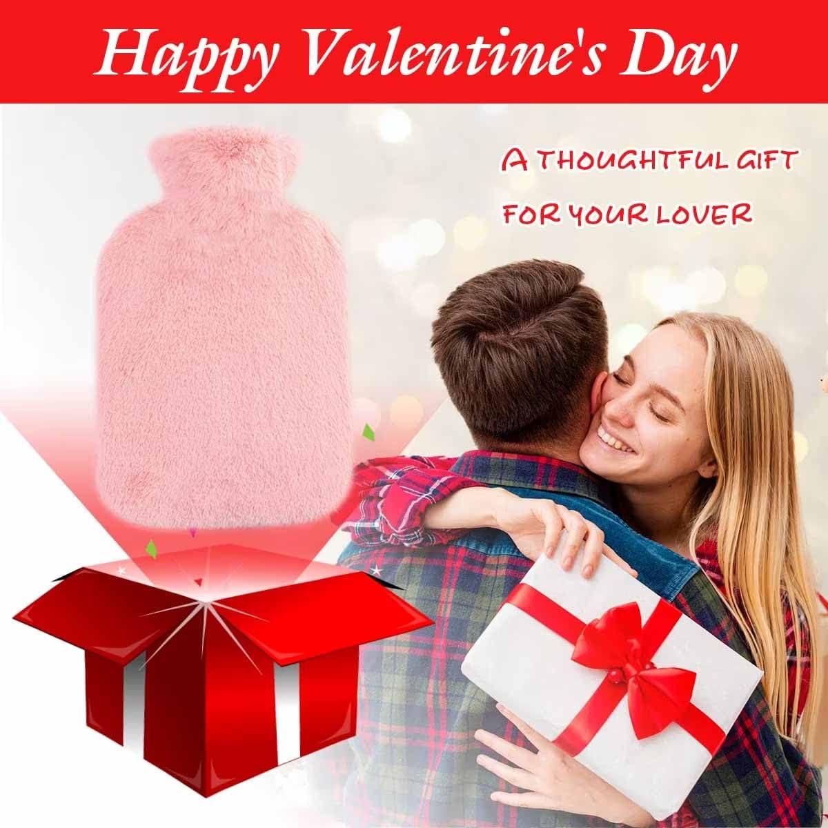 SKOFRI SKOFRI Hot Water Bottle,Hot Water Bottles with Covers 1 Pack Luxury Cosy Faux Fur Pom Pom Cover Soft Fluffy 1 L for Hand Feet Warmer,Neck and Shoulder Heating Pad For Pain Relief(Pink)