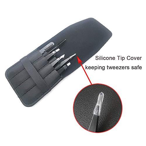 sixsun 6 PCS Eyebrow Tweezers Set, Professional Stainless Steel Slant Tip and Pointed Tweezer Kit for Women Men, Precision for Ingrown Hair, Splinter, Blackhead and Facial Hair Removal
