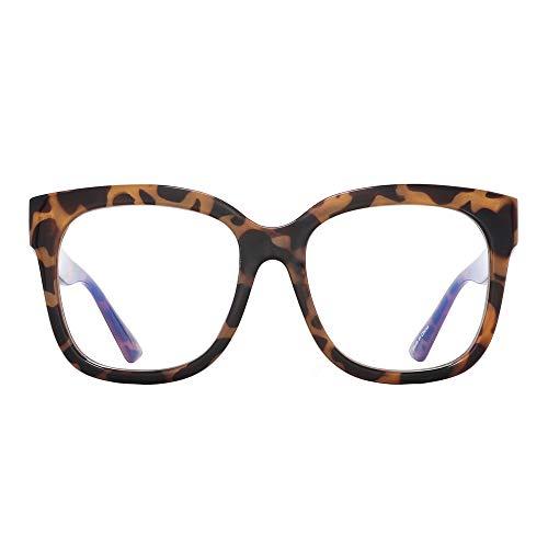 JIM HALO JIN HALO Oversized Square Computer Glasses Blue Light Blocker Glasses for Women Reduce Eye Strain Tortoise