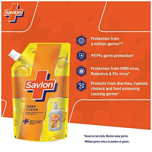 Savlon Savlon Deep Clean Germ Protection Liquid Handwash Refill Pouch, 725ml & Savlon Moisturizing Glycerin soap bar with germ protection, Pack of 5-125g each