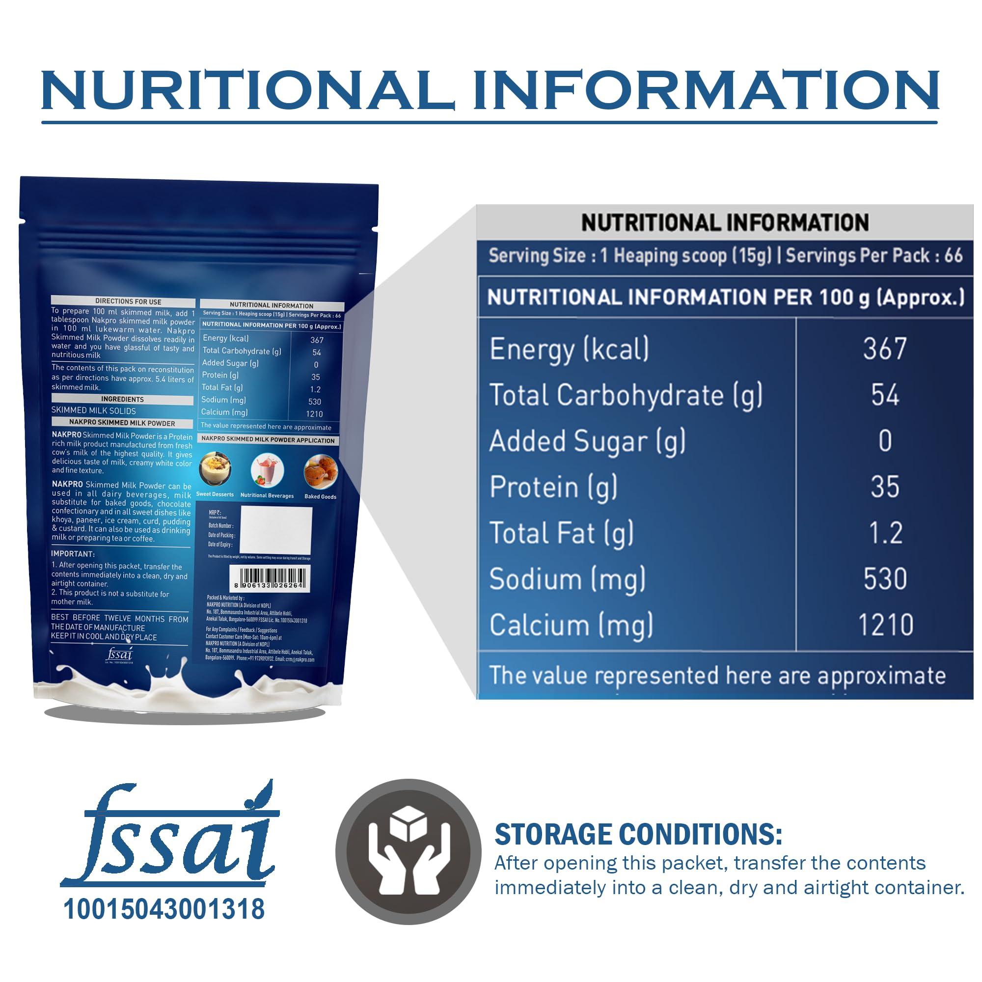 NAKPRO NAKPRO Skimmed Milk Powder, 1kg | Derived from Cow Milk, 100% Pure & Natural | Sugar Free & No Added Preservatives | Perfect for Tea & Coffee for Everyday Use | NABL Lab tested for Purity