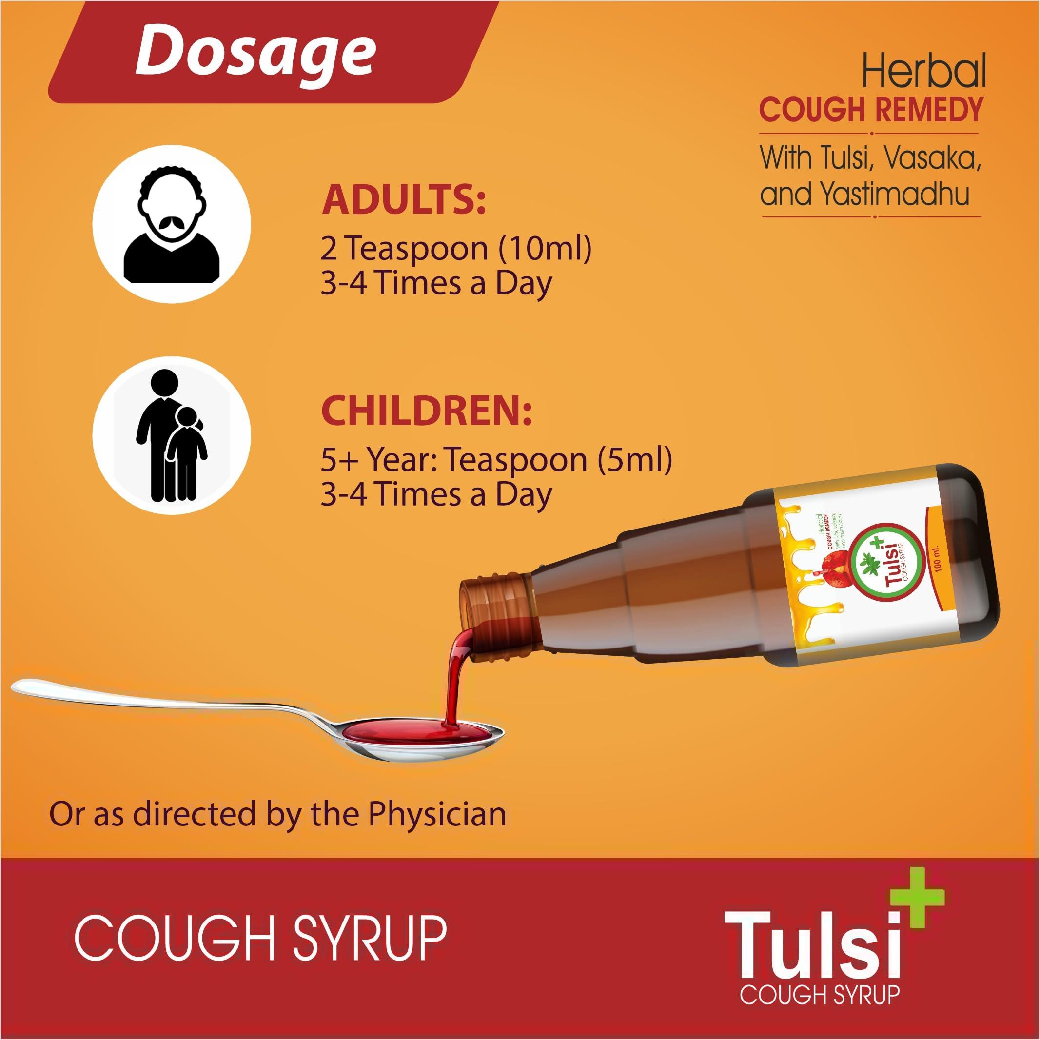 LEMFORD BIOTECH Tulsi Plus Herbal Cough Syrup, 100ml, Relieves Throat Congestion, Dry Cough & Irritation, Pack of 4