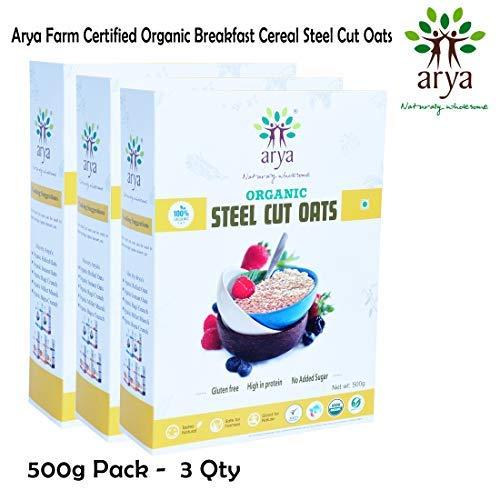 Arya Farm Arya Farm Certified Organic Steel Cut Oats Without Chemicals Preservatives 500g ( Pack of 3 )