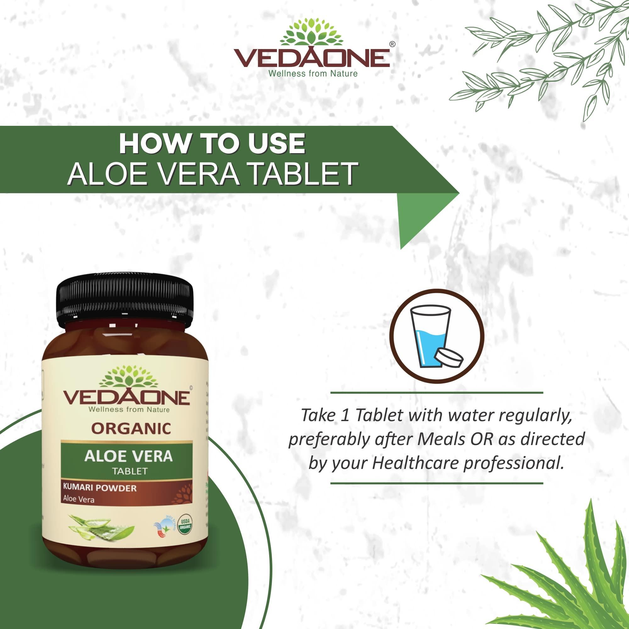 VEDAONE Vedaone Aloe Vera Tablets as Herbal Supplements - 100% Pure Organic Aloe Vera Extract 750mg 60 Tablets (Pack of 2)