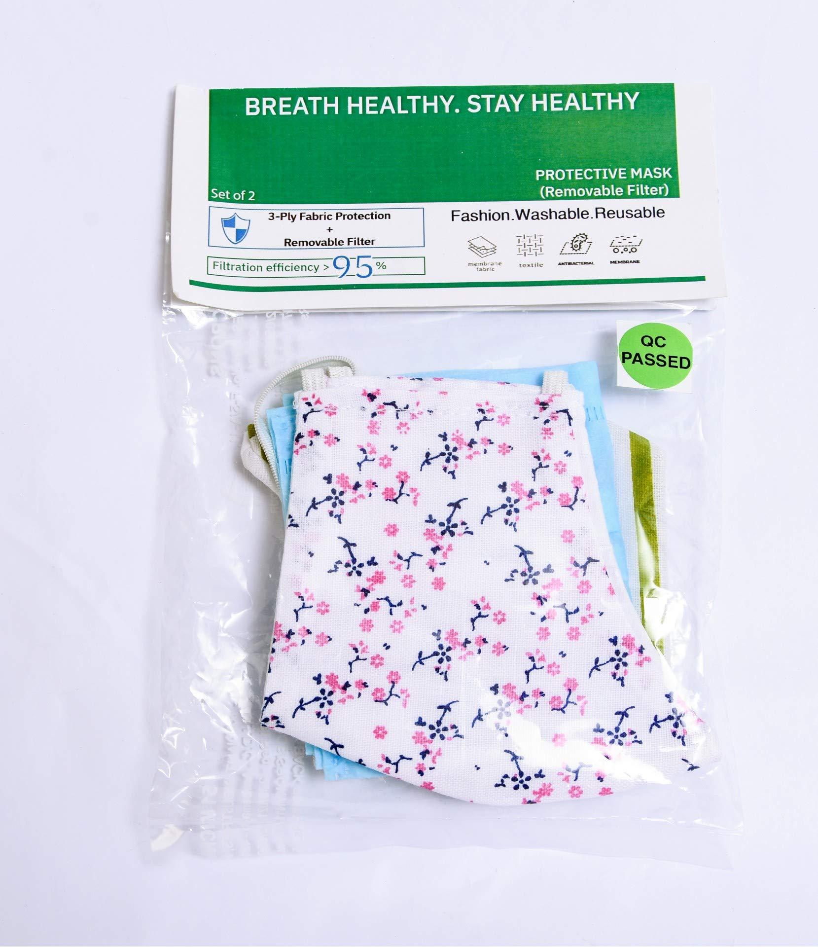 TED TECH Cotton Head loop Designer Reusable Face masks (3 layered) (FEMALE, Pack of 4)