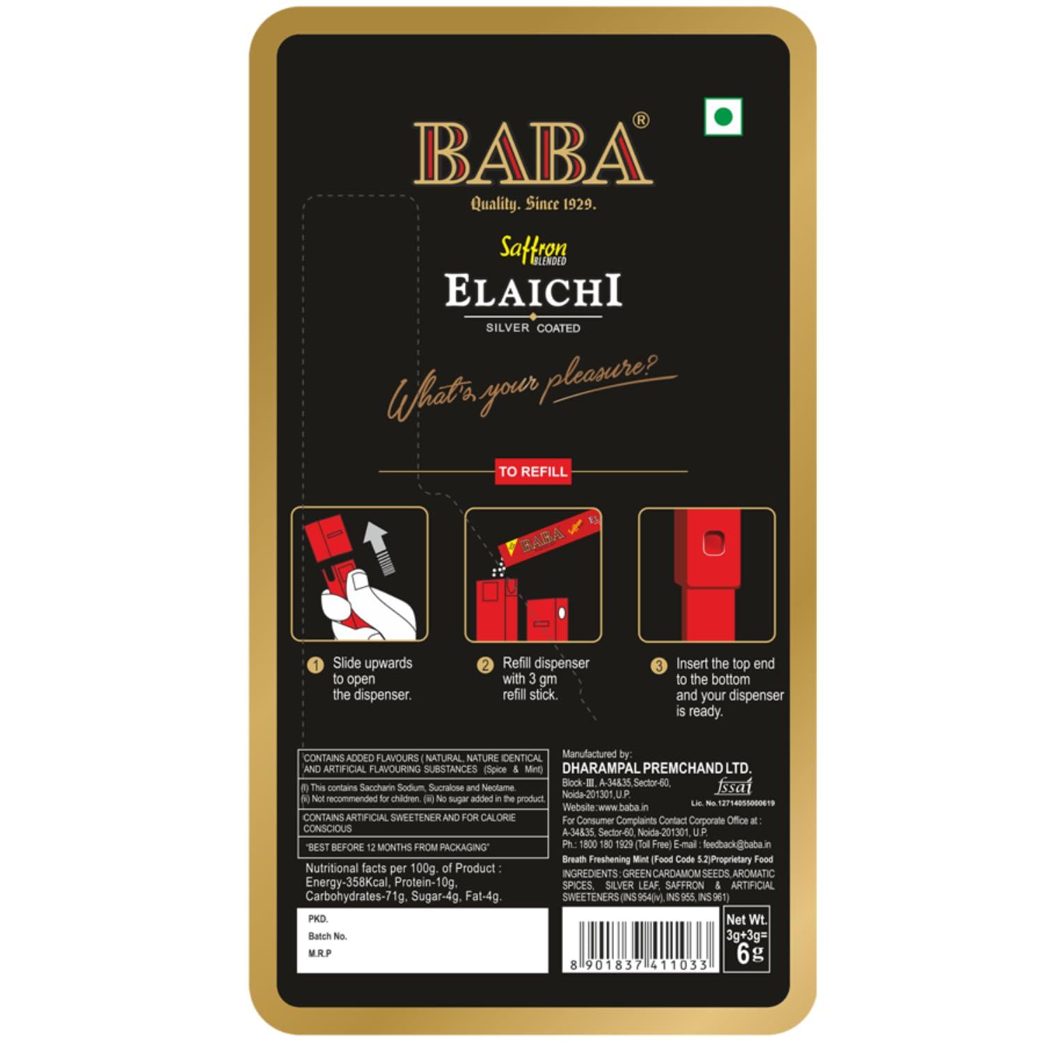 BABA ELAICHI BABA ELAICHI Silver Coated Saffron Blended Elaichi And Dispenser - Pack Of 4 - 100 Gm