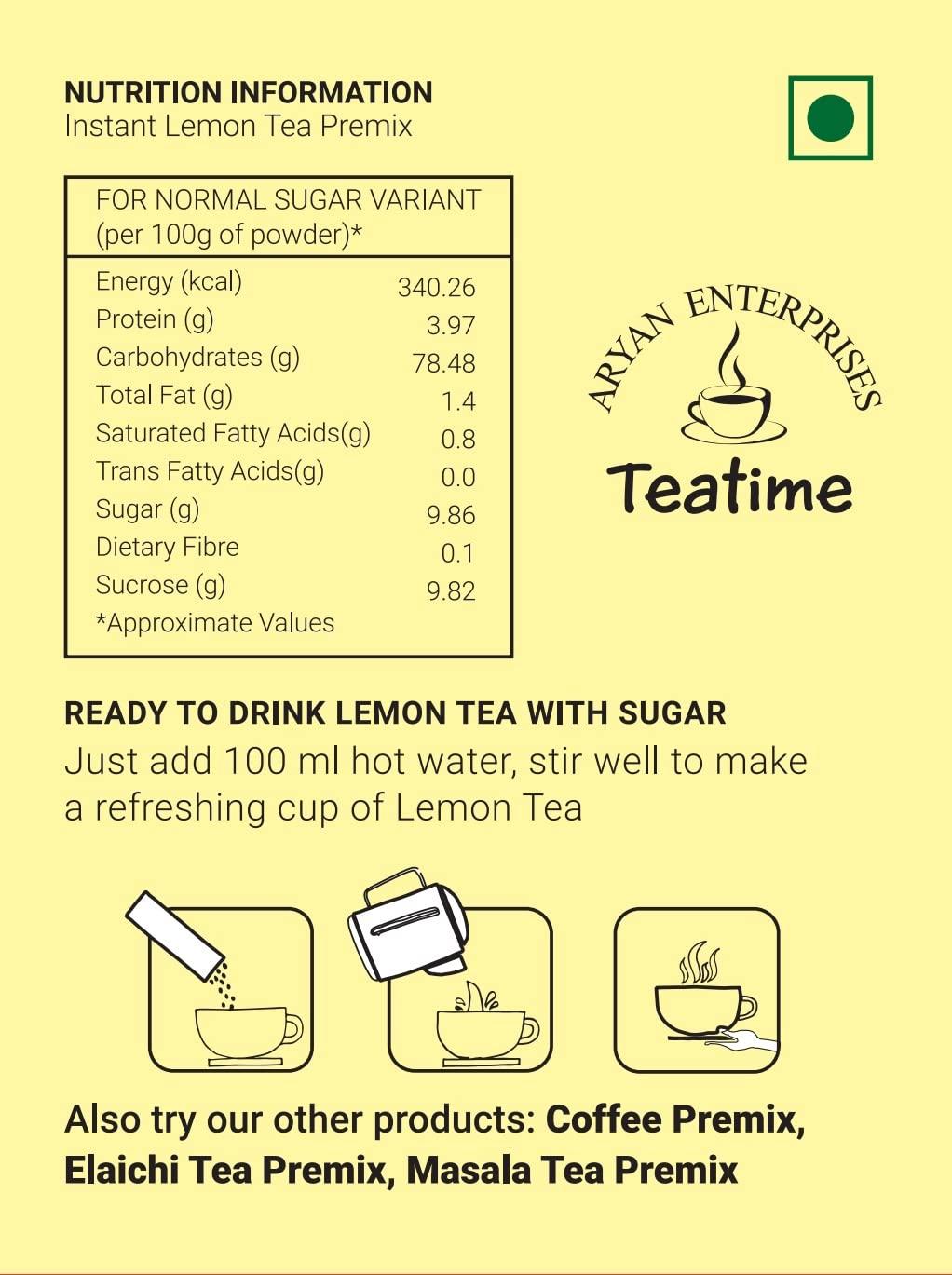 ARYAN ENTERPRISES Teatime Aryan Teatime Instant premix LEMON TEA - 20 Sachets (1pack)- Lemon Tea - Just add Hot water