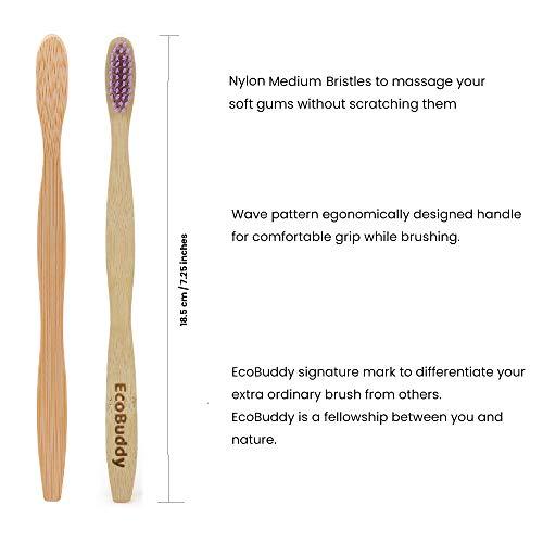 EcoBuddy EcoBuddy Bamboo Toothbrush, Nylon Medium Bristles (Purple)