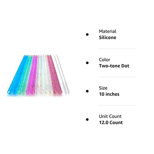 HT-INTL Reusable Silicone Drinking Straws, 12 Pcs Eco Friendly Silicone Straws 2 cleaning Brushes,for 30oz and 20oz Tumblers, Rtic,Yeti, Ozark, (Two-tone Dot, 10 inches)