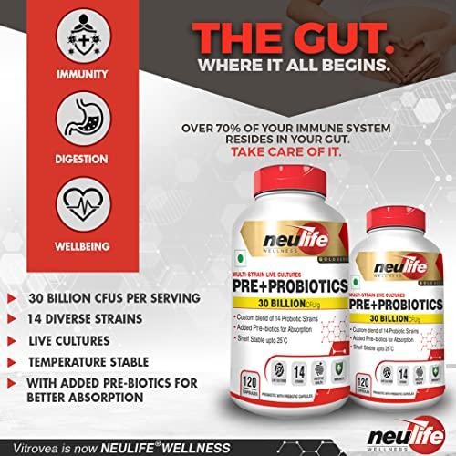 Neulife NEULIFE (Vitrovea) Temperature Stable PROBIOTICS Supplement 30 billion CFU for Men & Women, 14 Strains Live Cultures (120 caps)