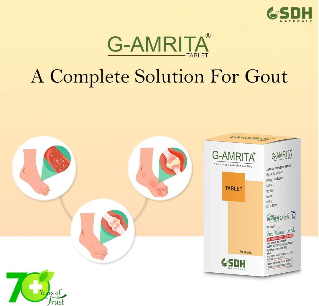 Generic SDH Natural\'s G Amrita Tablets - Helps in Gout, Joint Pain Relief by Healthy Uric Acid Level, Helps Reduce Swelling and Pain, Natural Supplement for Joint care, Ayurvedic (Pack of 2) (120 Tablets)