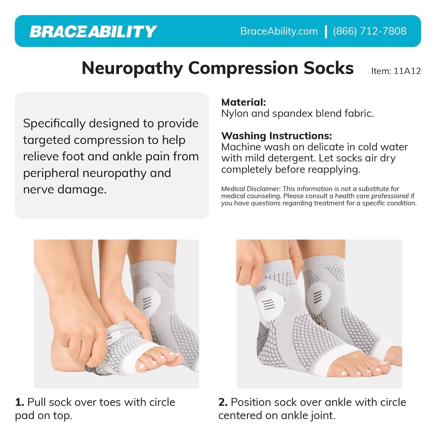 BraceAbility BraceAbility Neuropathy Socks for Women and Men - Toeless Compression Foot Neuropathy Socks, Peripheral Neuropathy Socks, Diabetic Neuropathy Socks, Arthritis Socks (XL - Gray)