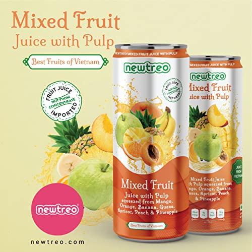Newtreo Newtreo Mixed Fruit Juice With Pulp | Imported from Vietnam | Mango, Orange, Banana, Guava, Apricot, Peach & Pineapple Juice | 12 x 250ml cans | No Concentrates or preservatives added