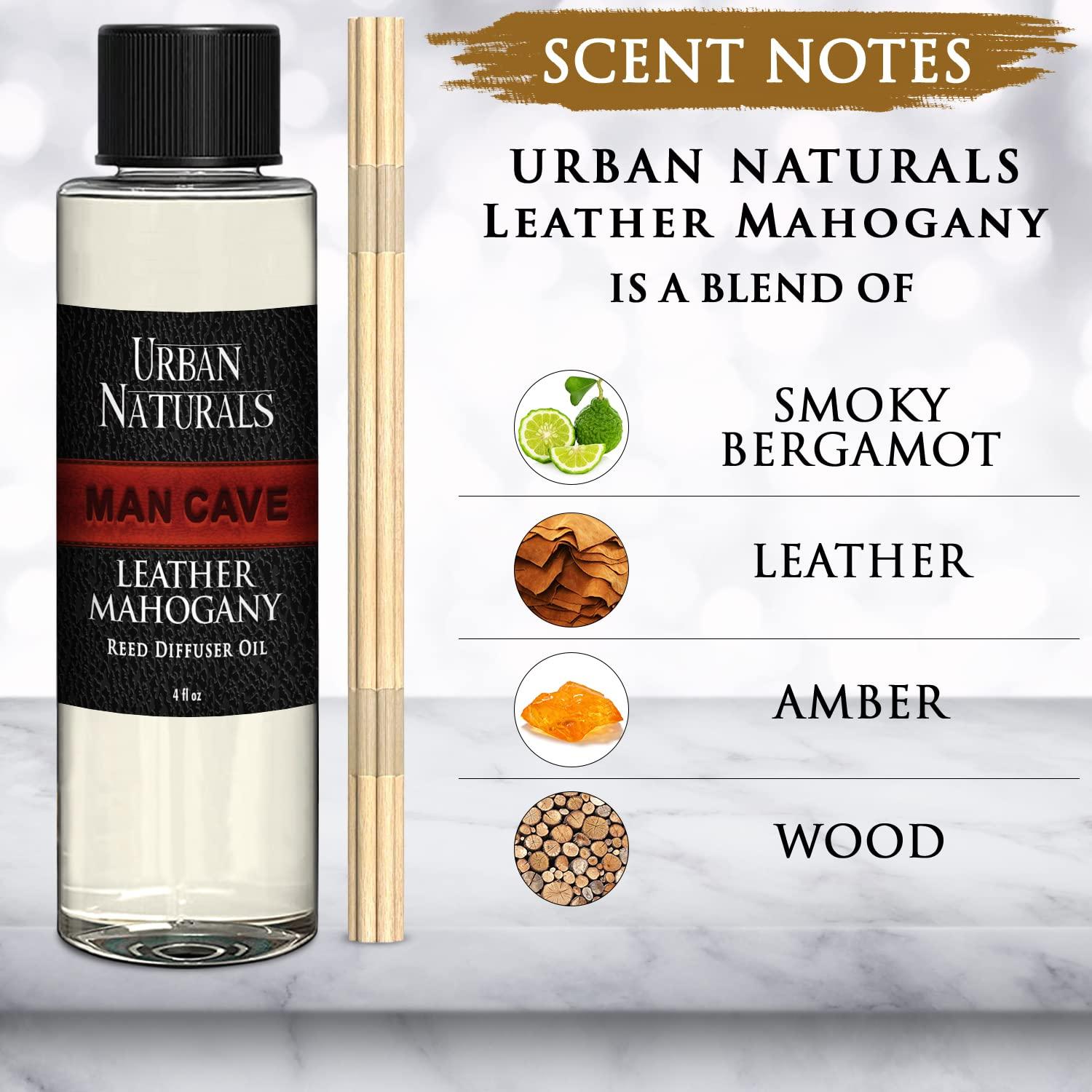 Urban Naturals Urban Naturals Leather Mahogany Scented Oil Reed Diffuser Refill | Includes a Free Set of Reed Sticks! 4 oz.