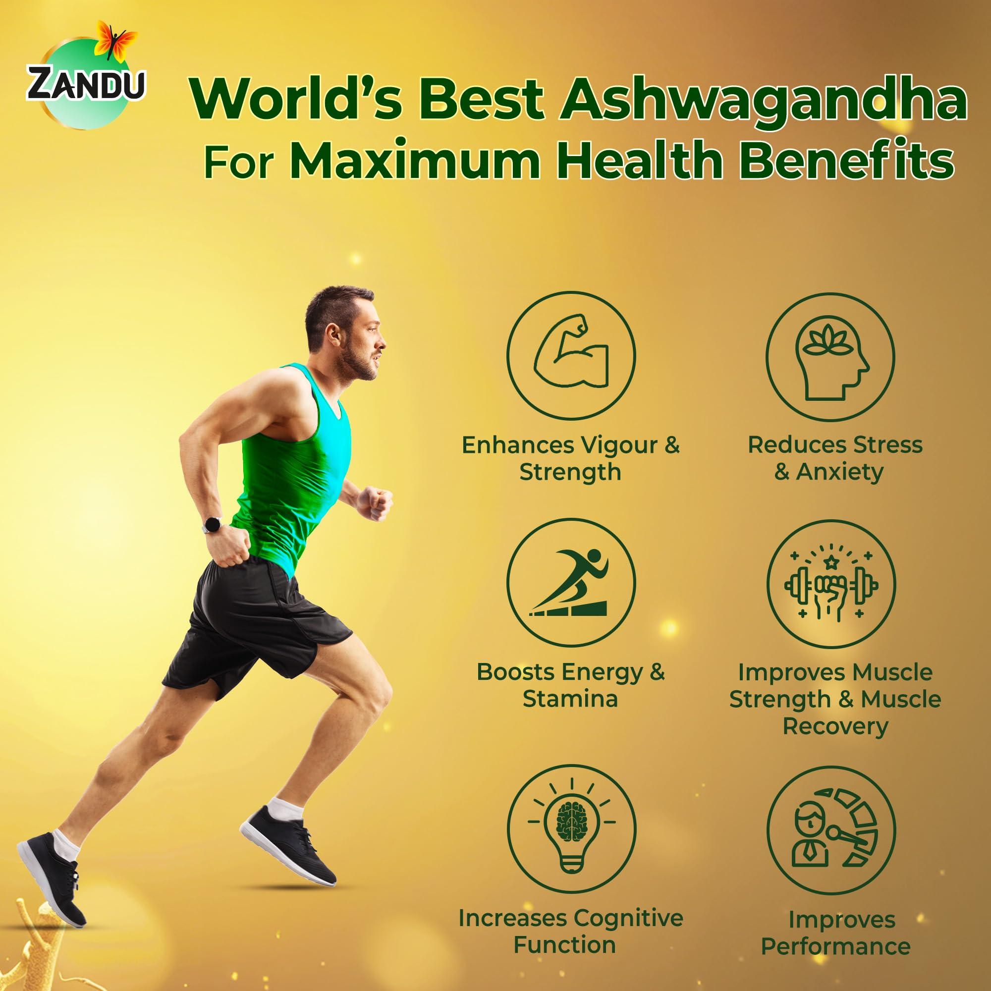 Zandu Zandu Ashwagandha 66 (KSM-66) (600 mg) | Clinically Proven 100% Root Extract for Maximum Potency