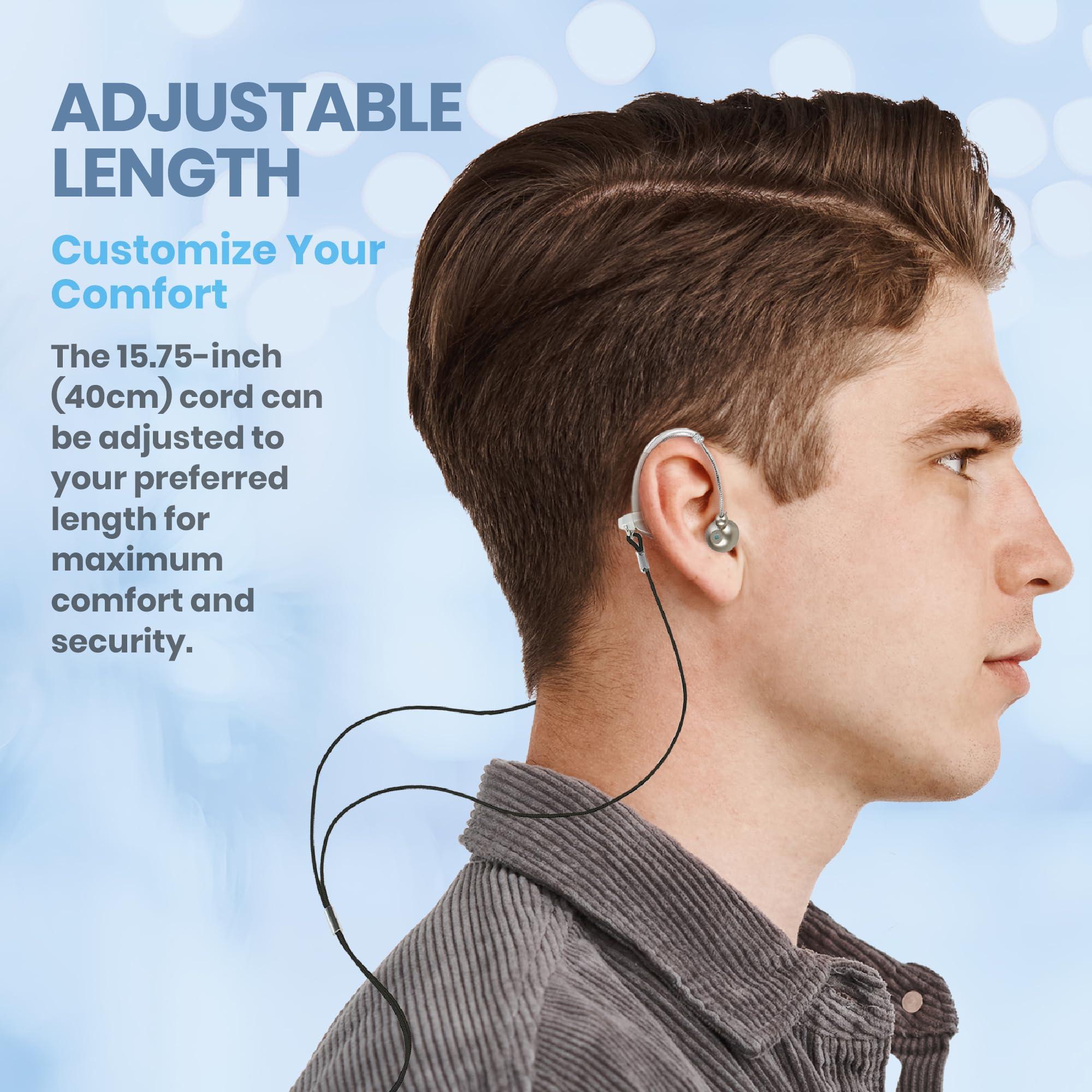 MEDca Hearing Aid Clip - Protective Holder with Anti Lost Lanyard Cord - Rope with Loops and Clip and Security Clip Ideal for Behind the Ear Hearing Aids and Personal Sound Amplifiers