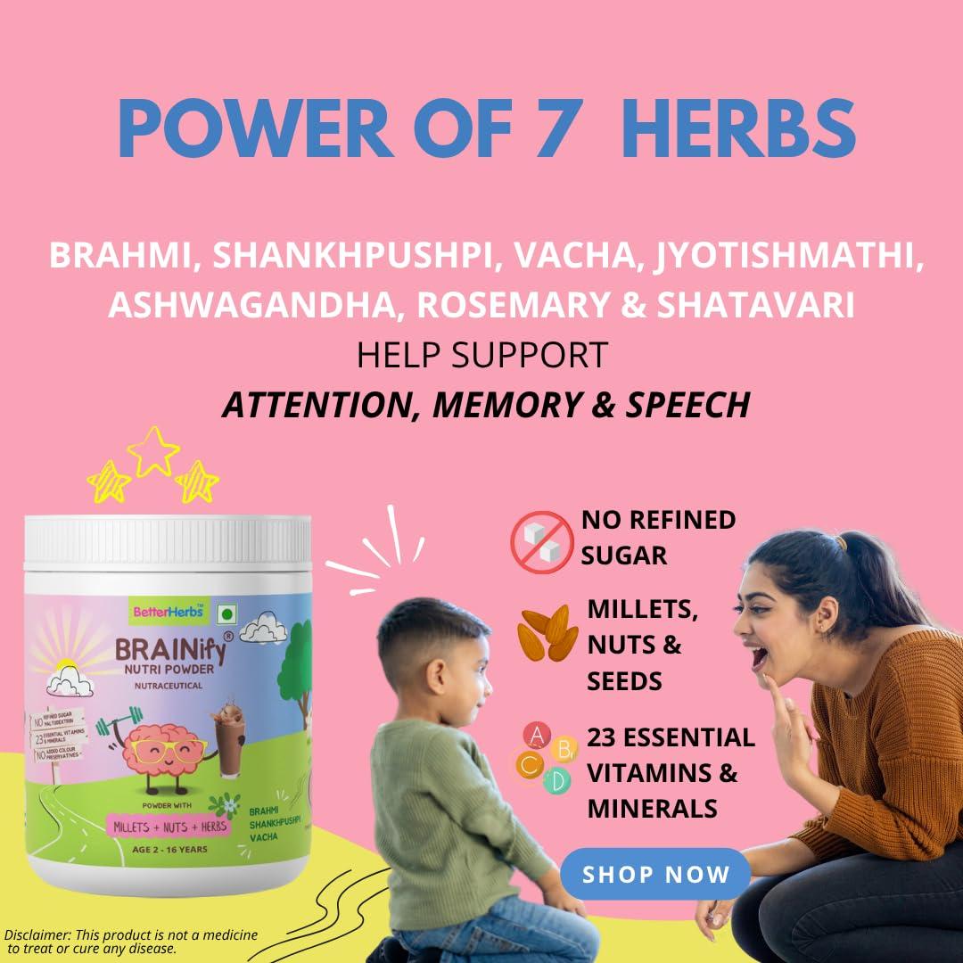 TRICK OR TREAT TRICK OR TREAT Brainify Nutrition Drink Powder | 7 Herbs | Millets + Nuts + Seeds (350G)