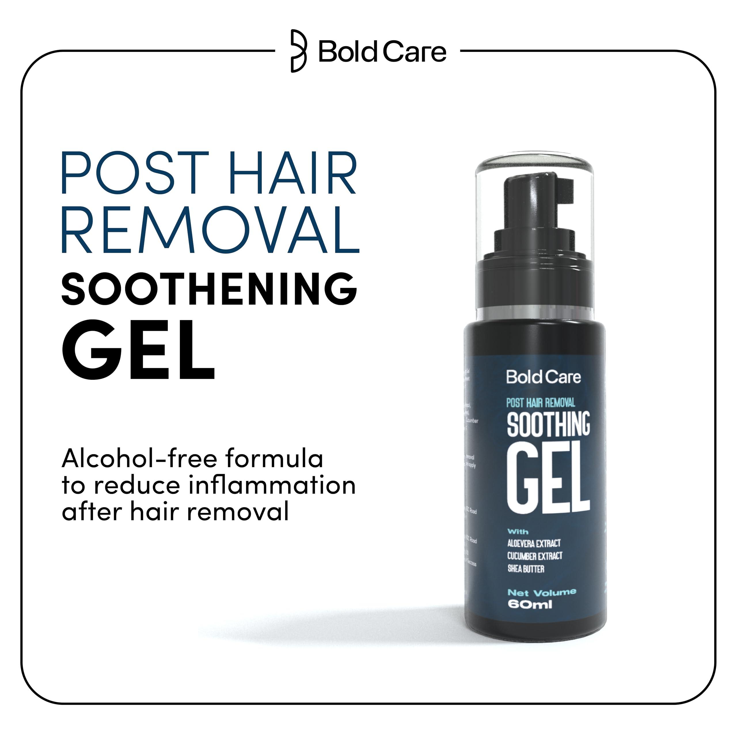 Bold Care Bold Care Post Hair Removal Soothing Gel for Men | Reduces ingrown hair & razor bumps | Soothes irritated skin | Contains Aloe Vera & Shea Butter | Use after shaving & hair removal (60 ml)
