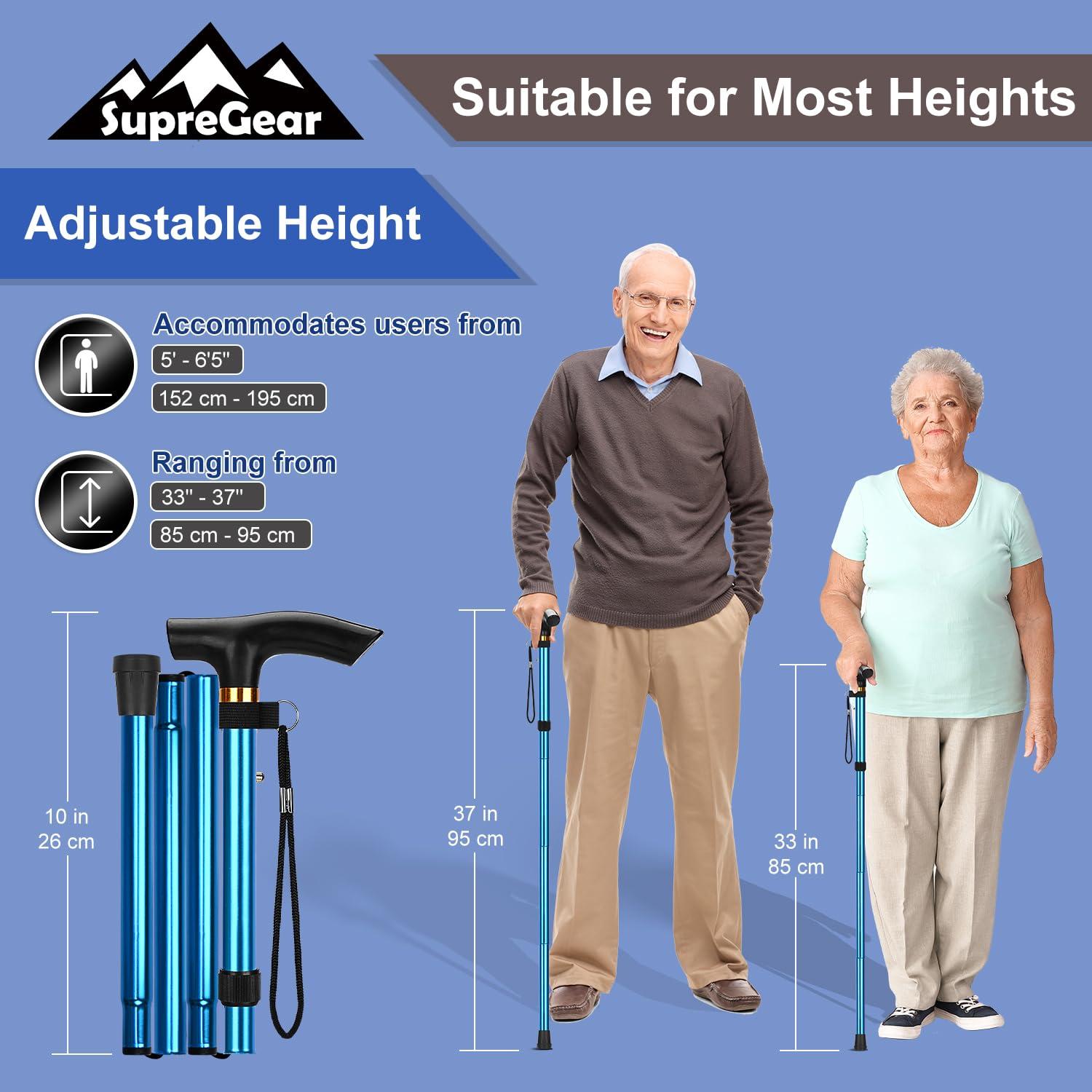 supregear supregear Folding Cane, 5-Level Adjustable Height Walking Stick Lightweight Portable Cane Travel Cane with Wrist Strap and T Handle for Elderly Disabled Men Women, Blue