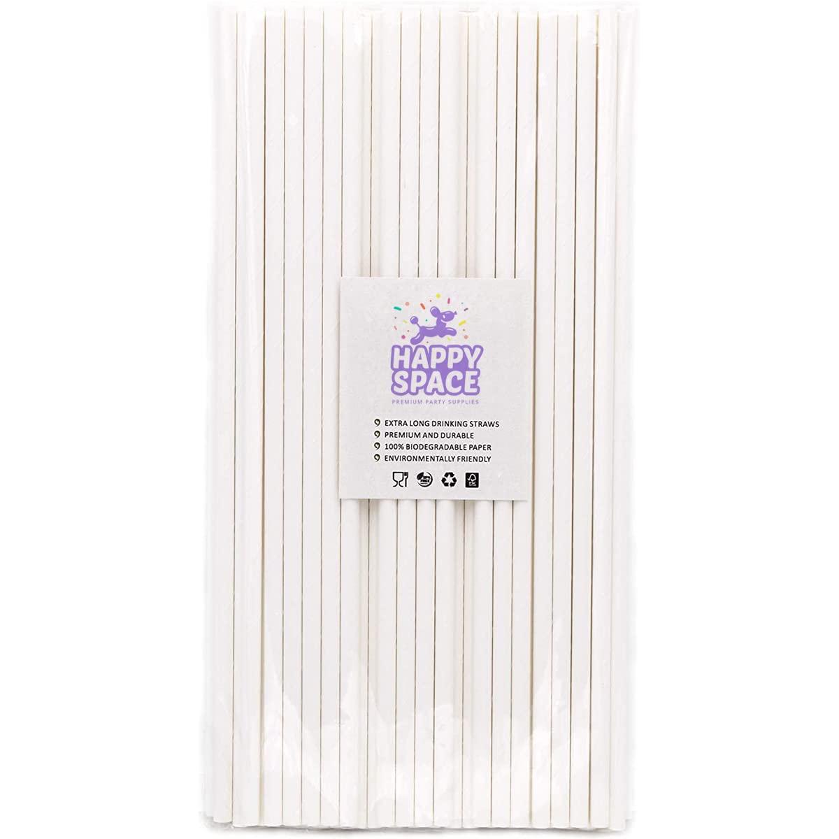 Happy Space Happy Space - 8mm White Paper Straw for Milkshake (Pack of 50, 8mm Wide Paper Straws & 8in Long) - Eco-Friendly, Biodegradable