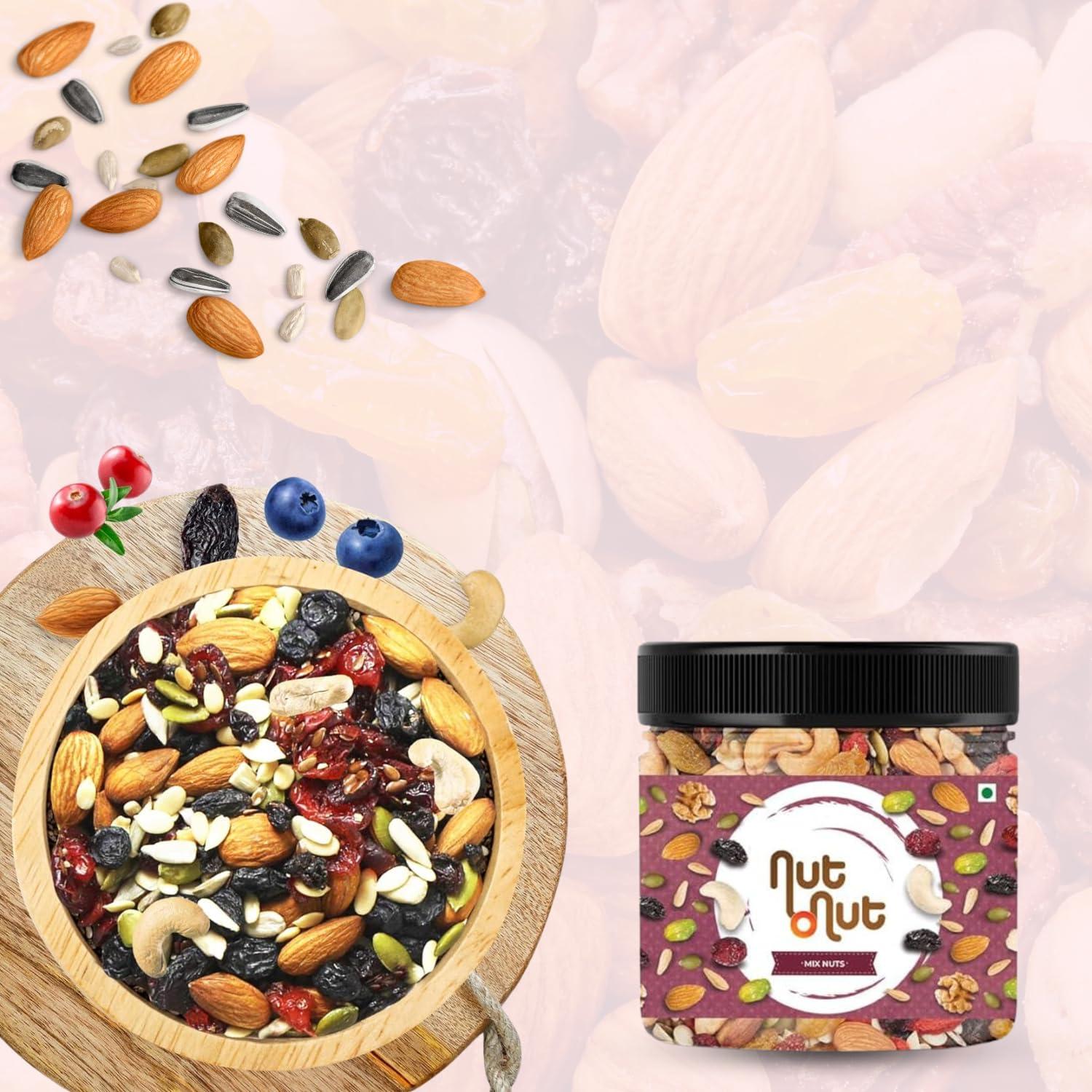 Nut O Nut Nut O Nut Healthy Mix Dry Fruits (Almond, Cashew, Walnut , Green And Black Raisin, Cranberry, Sunflower Seeds , Pumpkin Seeds) Nuts and Dry Fruits (Jar pack) 700g Power of 9 Dry Fruits Protein Rich Snack