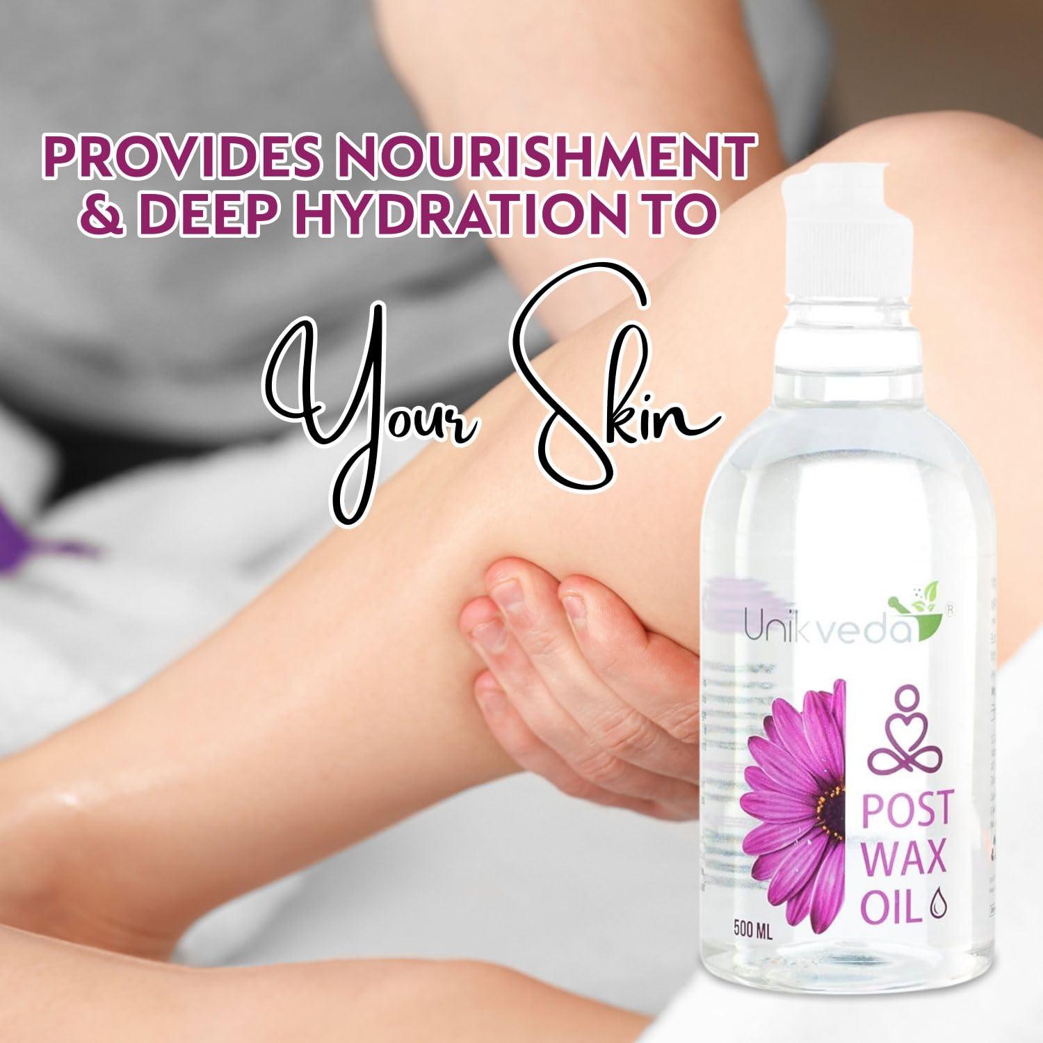 UNIKVEDA UNIKVEDA After Wax Oil For Smooth n Shiny Skin, Guarding Against Rashes n Irritated Skin After Waxing With Sweet Almond Oil, Vitamin E n Tea Tree Oil | Post Wax Oil For Women, 500ML