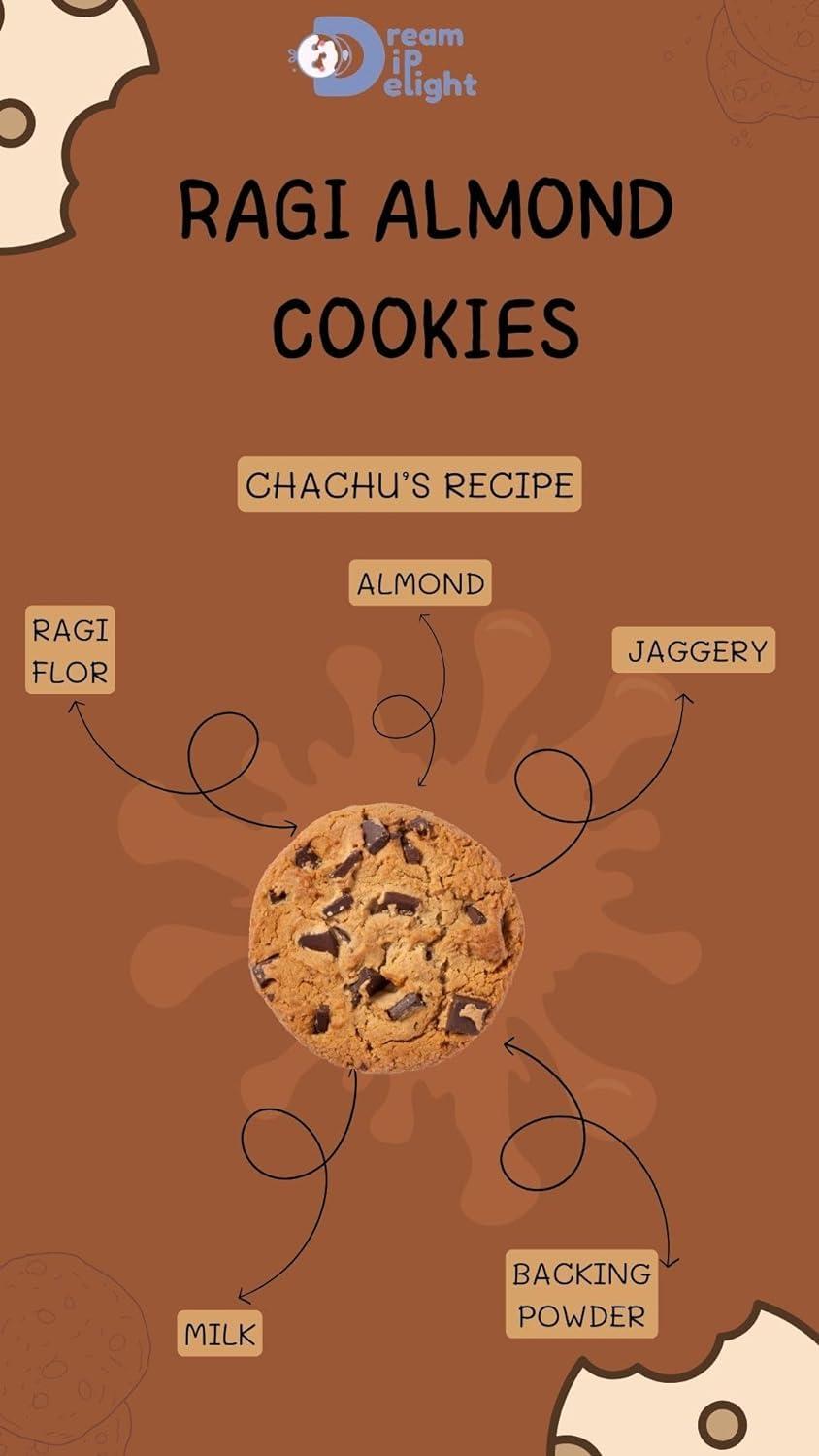 DREAM DIP DELIGHT Dream Dip Delight Ragi Almond Cookies | Tasty & Healthy Cookies For Childrens | Jaggery Cookies with no Maida | Digistive Cookies with No Artificial Preservatives & Flavours | Gluten-Free | 150gm