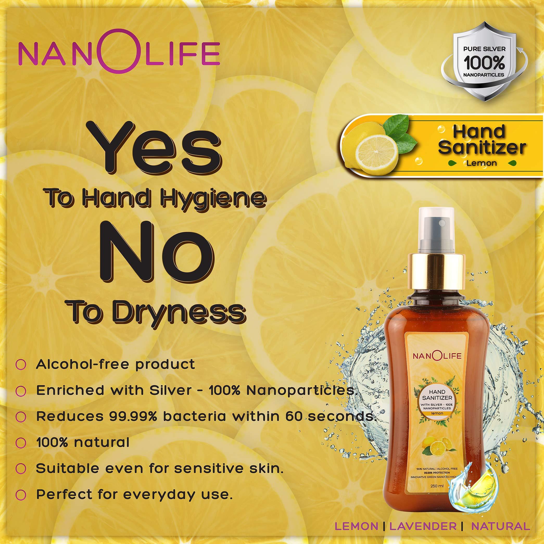 NanOlife NanOlife Lemon Hand Sanitizer Instant Sanitize 250 ML Skin Friendly I Aqueous based For Dry Soft Skin I Anti Bacterial Advanced Germ Protection