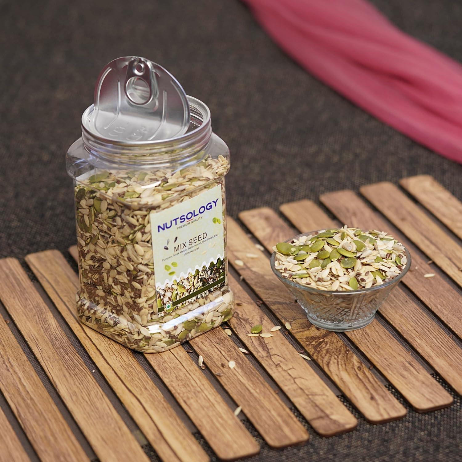 NUTSOLOGY Nutsology Premium Mix Seeds | 500g | 5 in 1 | Roasted Pumpkin, Flax & Sunflower Seed + Raw Watermelon & Muskmelon/Kharbuja Seeds | Healthy