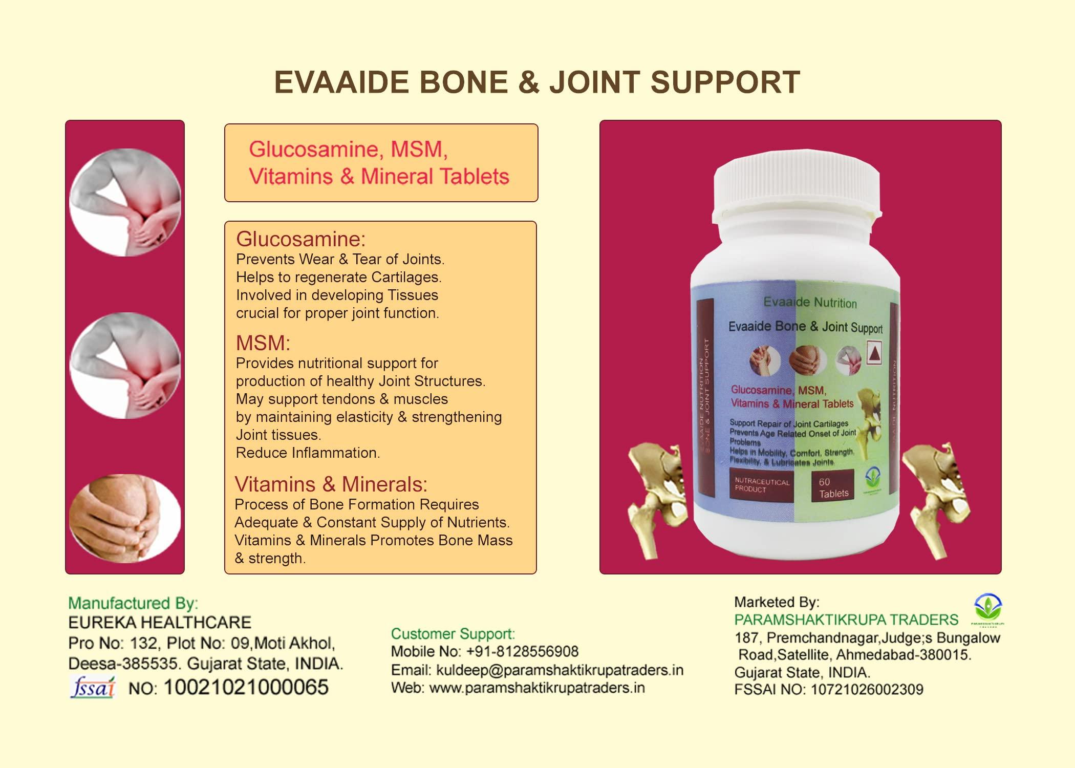 EVAAIDE EVAAIDE Joint Support Supplement, with Glucosamine, MSM, Vitamin & Minerals, For Joint Strength, Mobility, and Flexibility, 60 Tablets