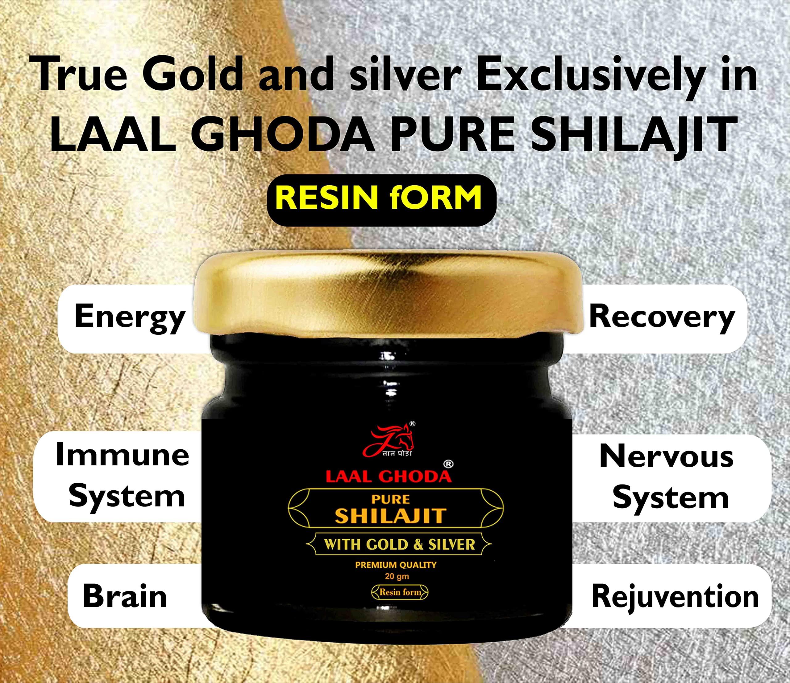 LAAL GHODA LAAL GHODA Pure Shilajit Resin with GOLD&SILVER Pure Himalayan Shilajit, Shilajeet Resin Form, Original Shilajeet, Ayurvedic Raw Shilajit Liquid, 100% Pure Shilajit, Sudh Shilajit, shilajit liquid–20G